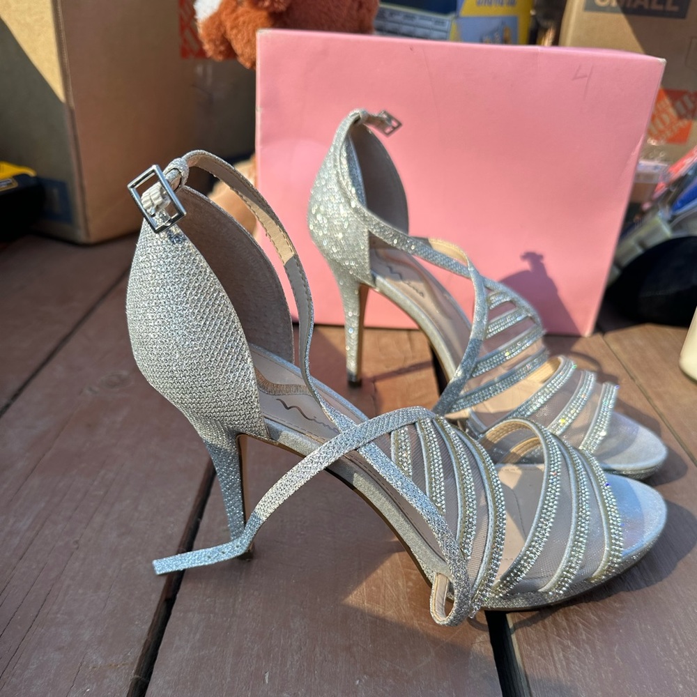 silver diamond heels size 10